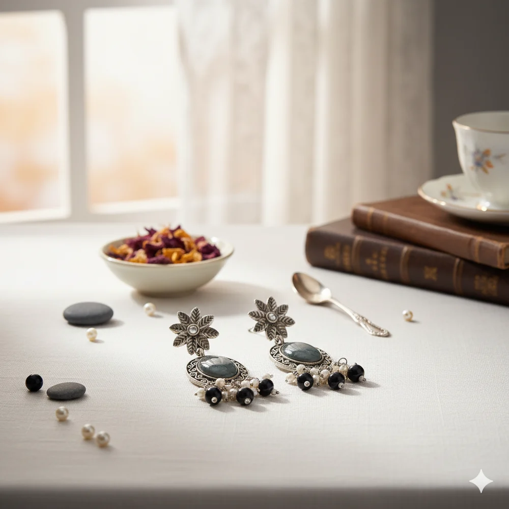 Divine Glow Silver Finish Earrings